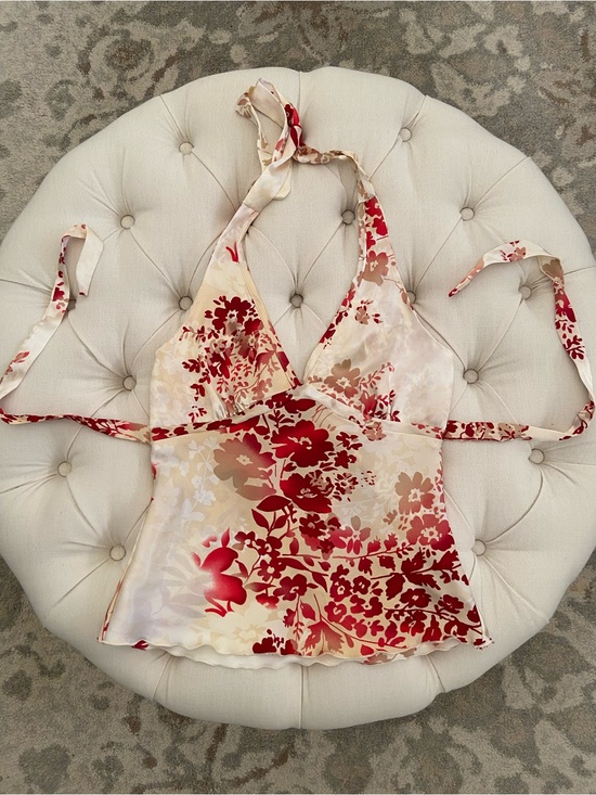 Tops - Y2K Satin Floral Halter Top sz M